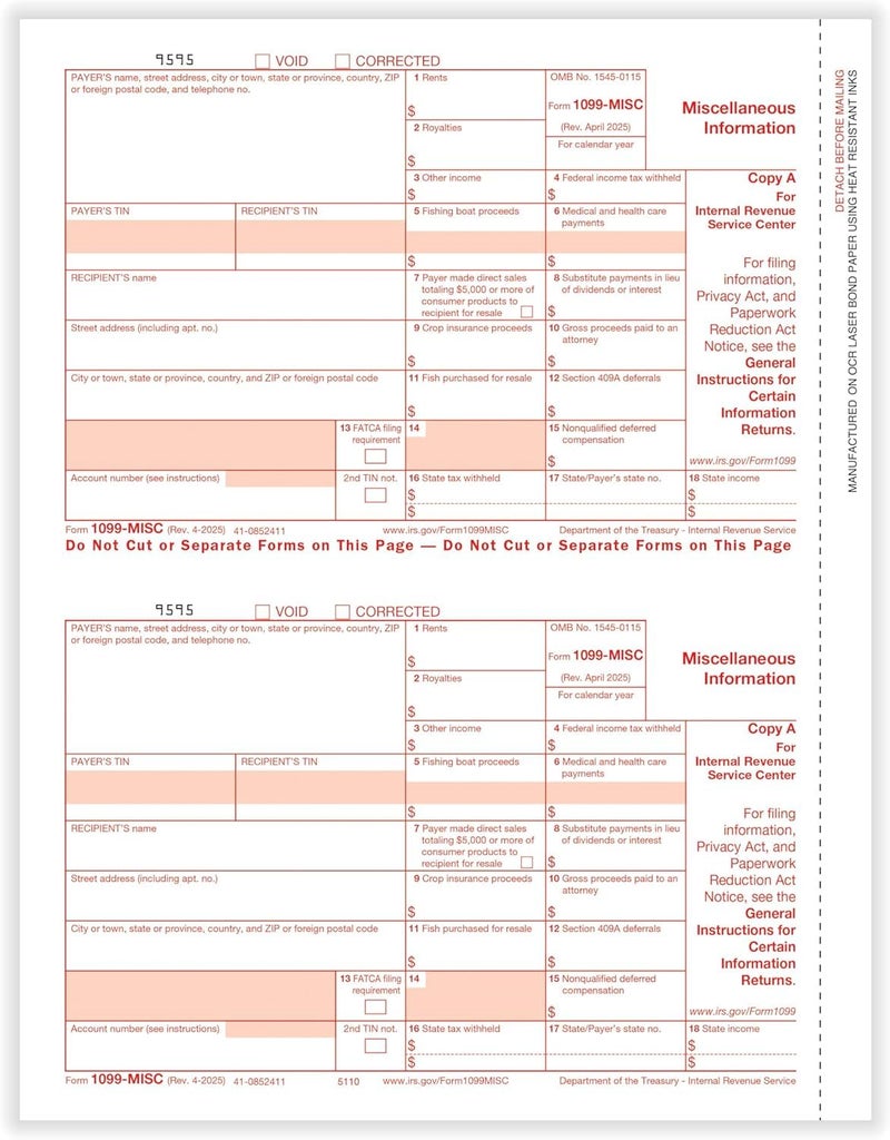 Dutymark 1099 MISC Forms 2025, 3 Part Tax Forms Kit, 50 Vendor Kit of Laser Forms, Compatible with QuickBooks and Accounting Software, 50 Self Seal Envelopes Included - Image 2